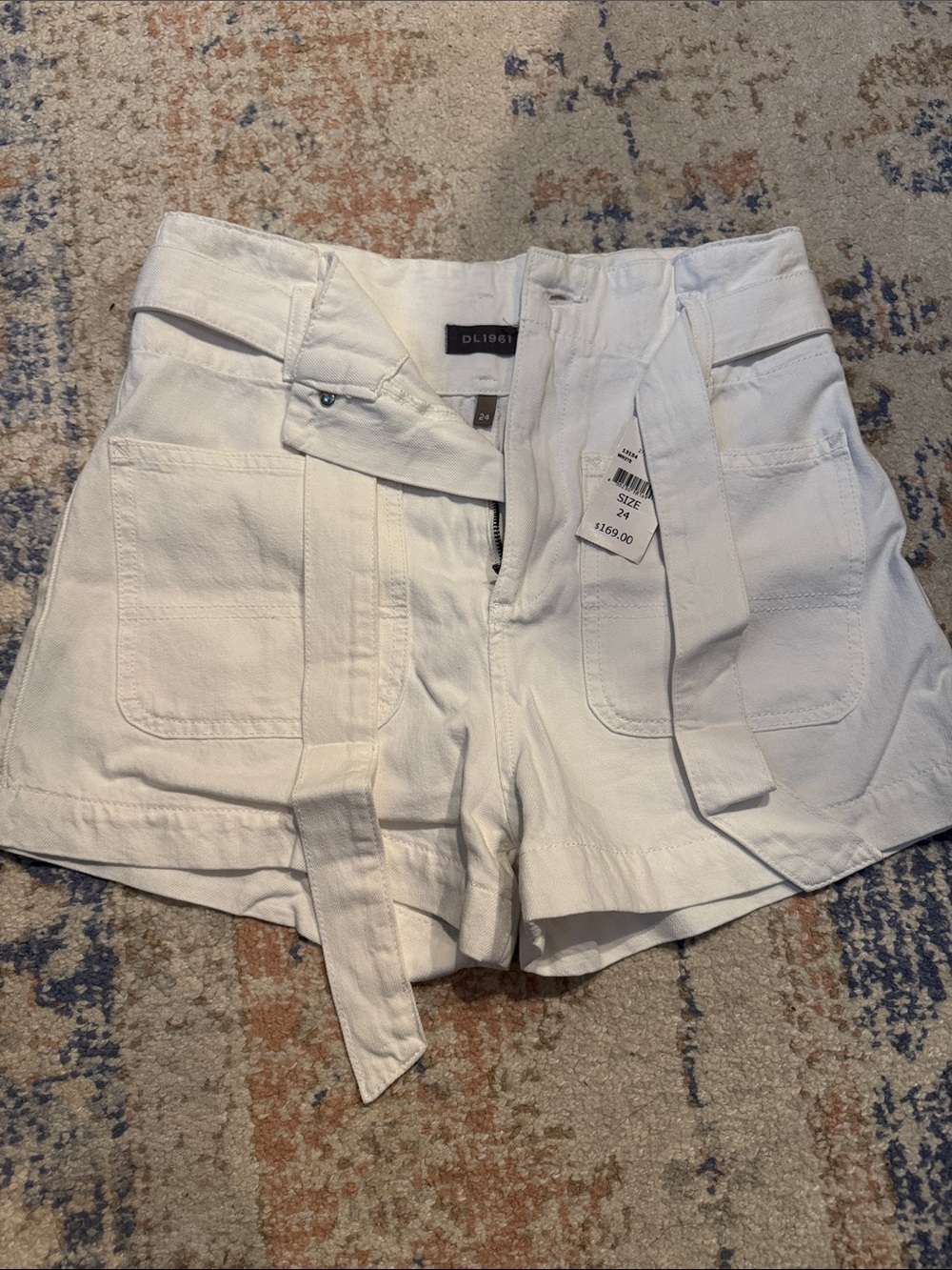 DL1961 White High-Rise Utility Tie-Waist Shorts